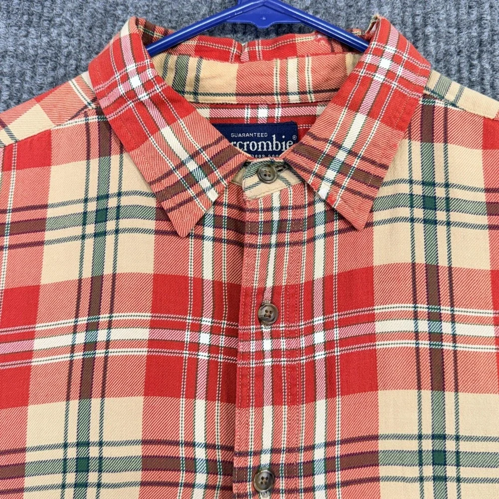 Abercrombie & Fitch Shirt Mens Large Madras Red Plaid Short Sleeve Button Up